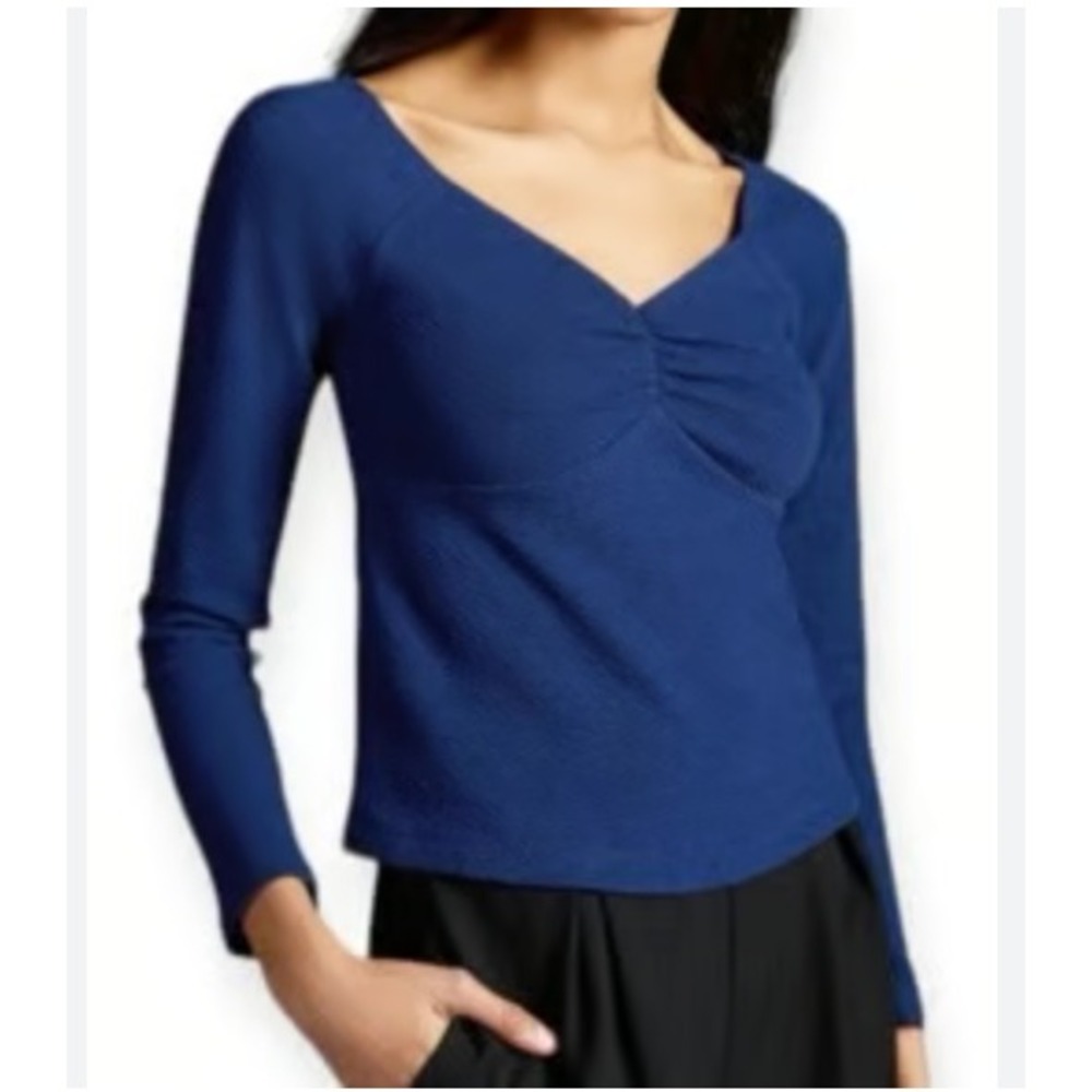 Maeve by Anthropologie Ruched Sweetheart Textured‎ Top Navy Blue Size M Babydoll